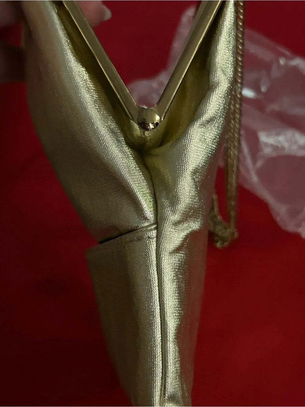 VTG HL Gold Clutch Purse W/Attached Coin Purse & Adj Chain Strap Clasp Closure